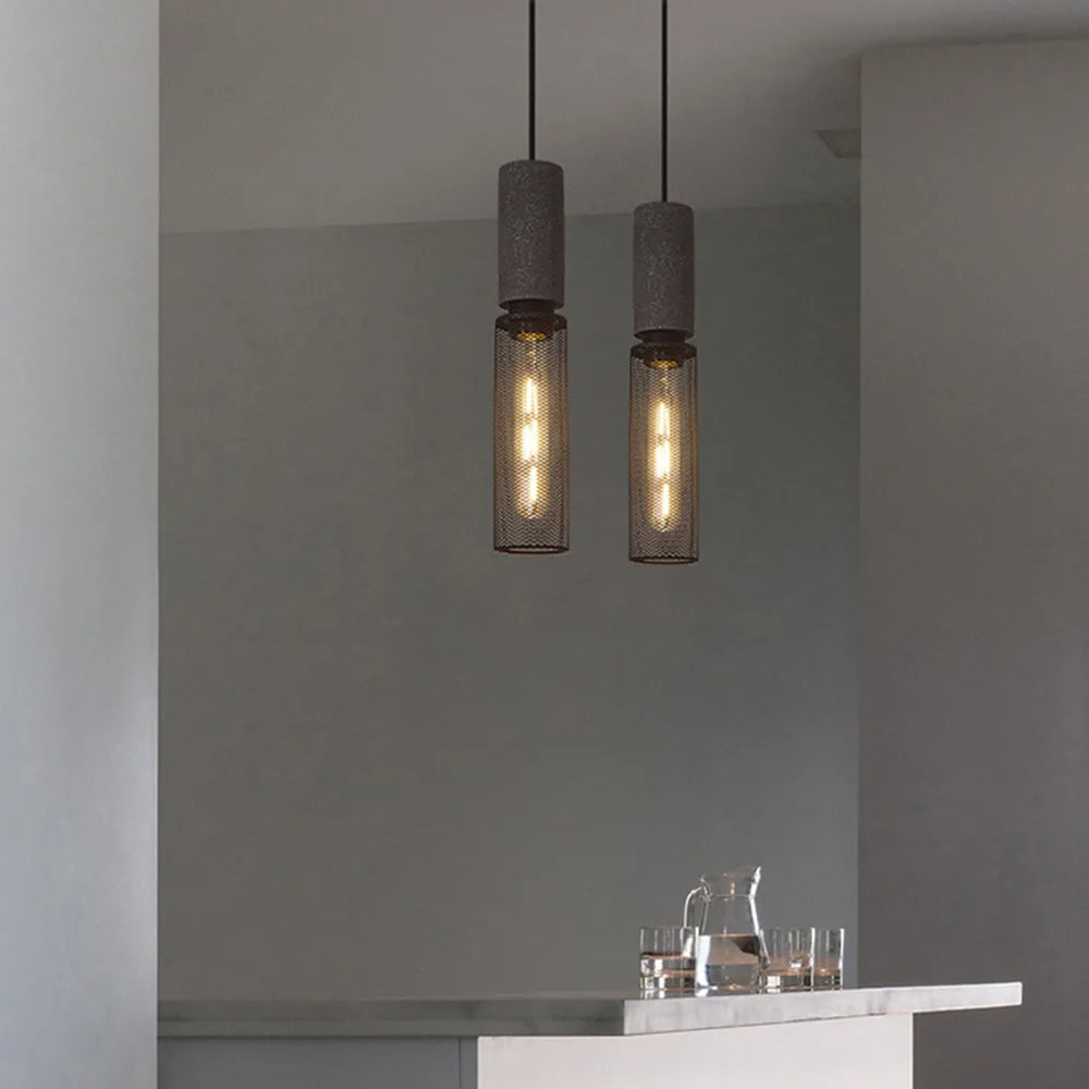 Xenith Lampada a Sospensione Industriale Cilindrica, Cemento/Metallo
