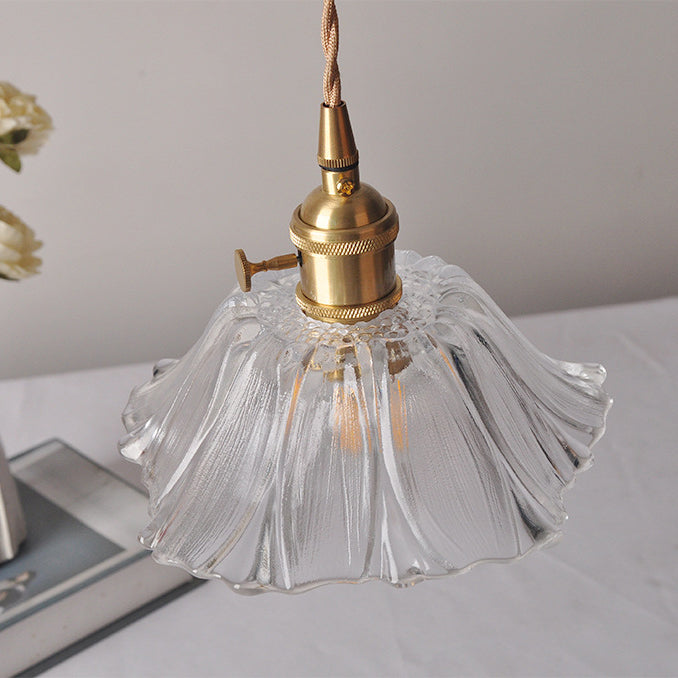 Lampada a Sospensione in Vetro di Rame con Girasole in Stile Art Deco Moderna per Soggiorno