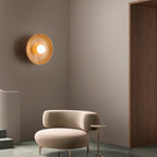 Applique da parete moderna minimalista rotonda in legno massello con 1 luce