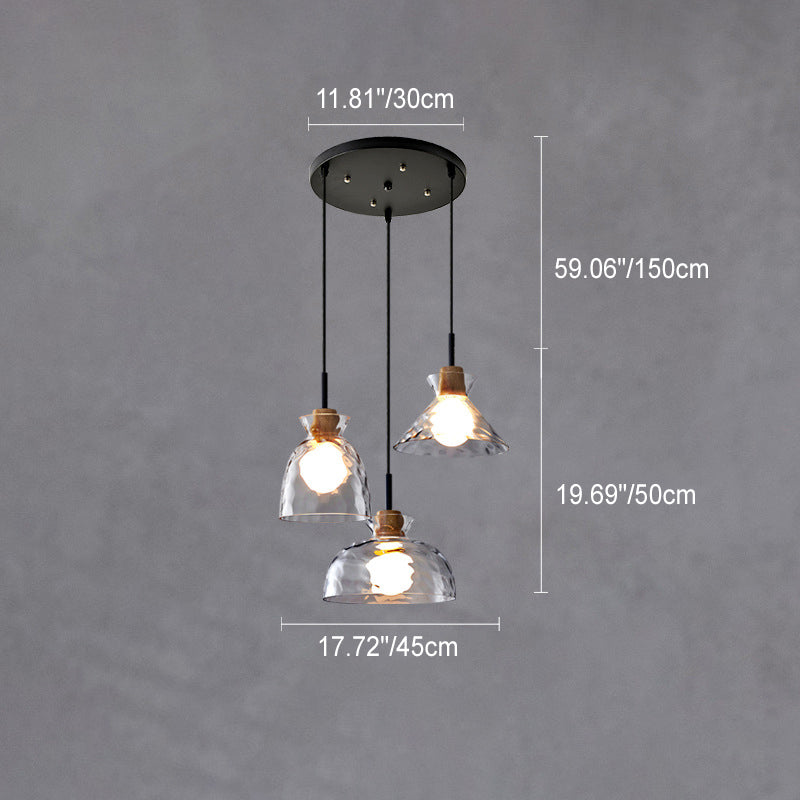 Lampada a Sospensione Moderna Minimalista in Vetro Trasparente Ondulato con Ombra in Ferro a 1 Luce per Soggiorno