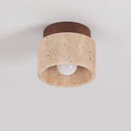 Colonna in Travertino Giallo Wabi-Sabi Giapponese Legno 1-Luce Semi-Flush Mount Lampada da Soffitto