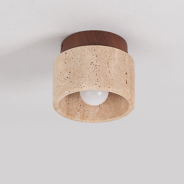 Colonna in Travertino Giallo Wabi-Sabi Giapponese Legno 1-Luce Semi-Flush Mount Lampada da Soffitto
