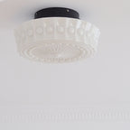 Tradizionale Lampada da Soffitto LED a Tamburo Rotondo in Ferro e Vetro Strisce per Soggiorno e Camera da Letto