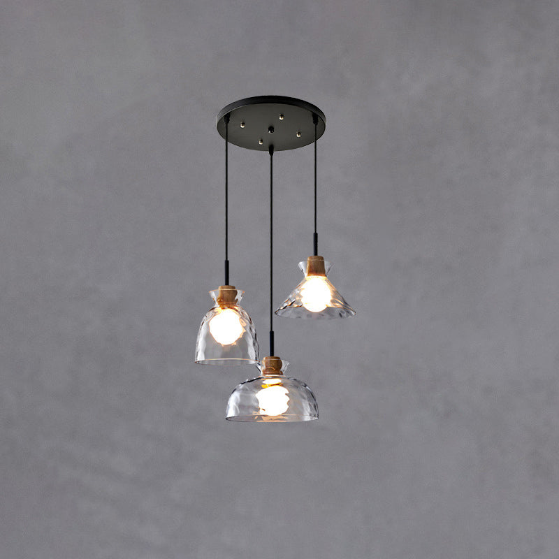 Lampada a Sospensione Moderna Minimalista in Vetro Trasparente Ondulato con Ombra in Ferro a 1 Luce per Soggiorno