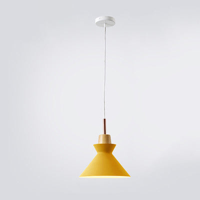 Lampadario Pendente Moderno in Legno di Quercia Nordico con Campana in Ferro per Soggiorno