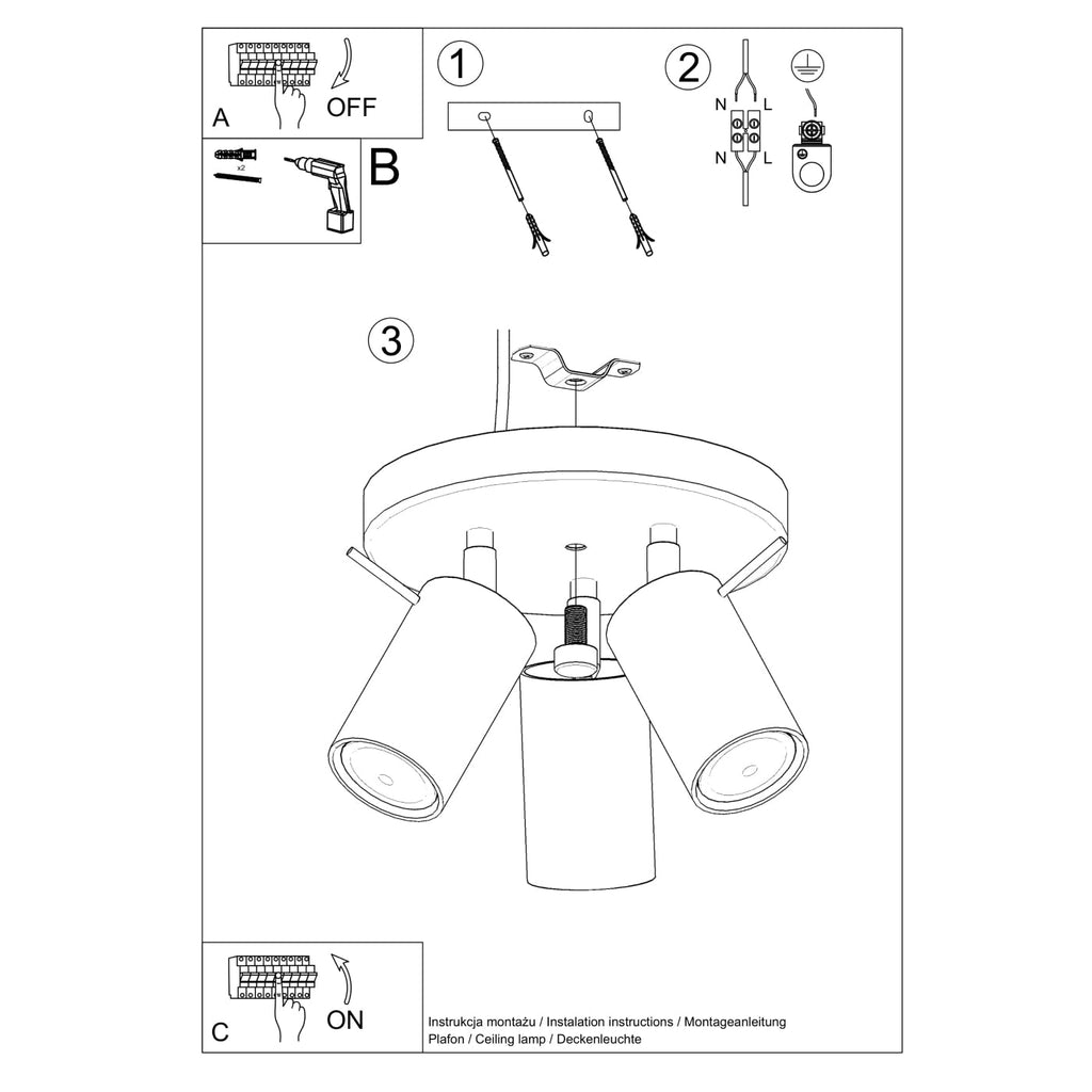 Lampada a soffitto RING 3P verde oliva