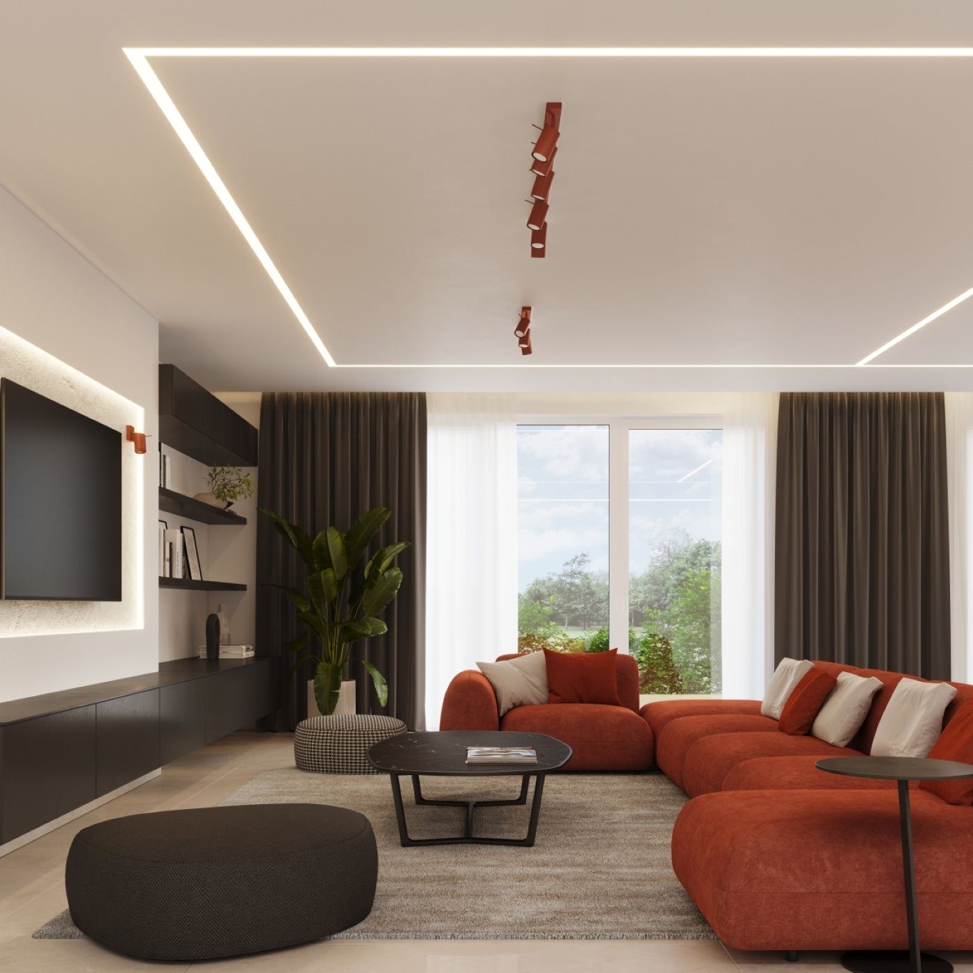 Lampada da soffitto RING 2 rosso ocra