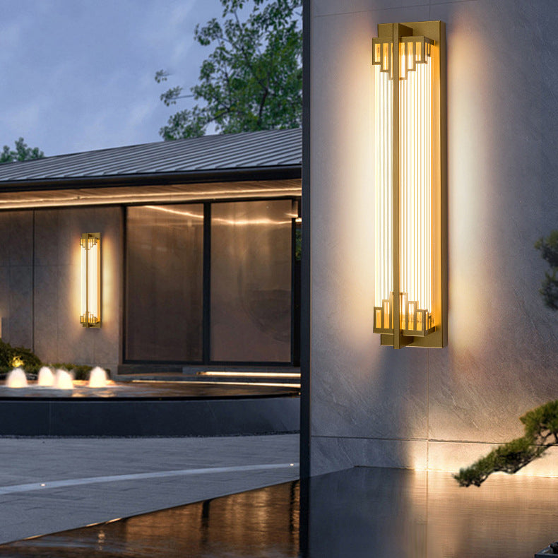 Lampada da Parete LED in Vetro Impermeabile in Acciaio Inossidabile Rettangolare Cinese Tradizionale per Esterni