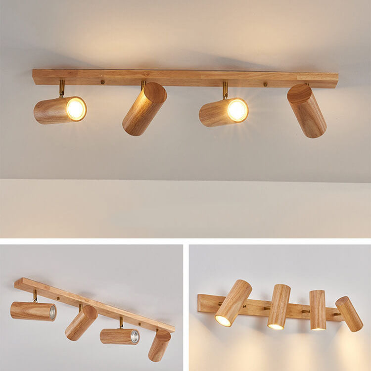 Faretto da soffitto minimalista giapponese in legno massello con 1/3/4 luci