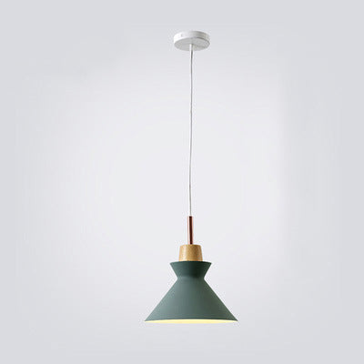 Lampadario Pendente Moderno in Legno di Quercia Nordico con Campana in Ferro per Soggiorno
