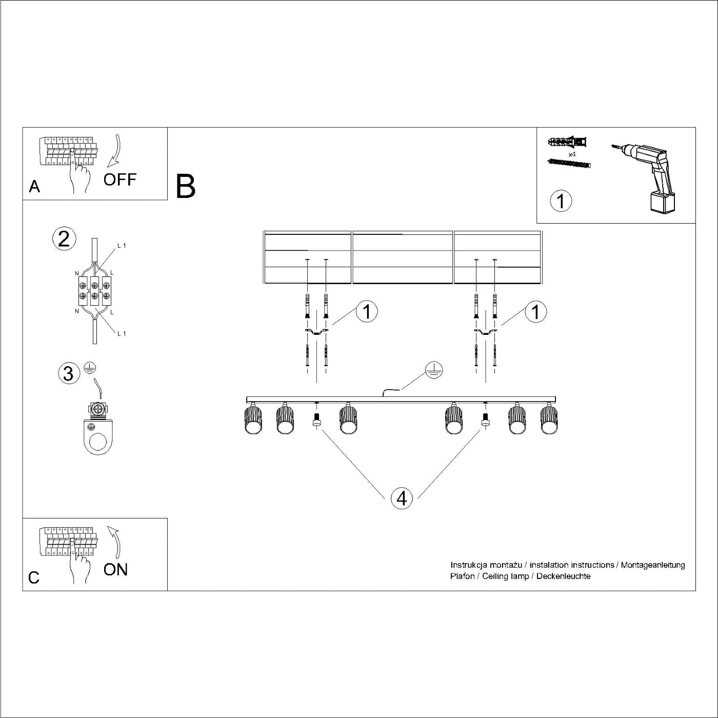 Lampada a soffitto KARBON 6L beige