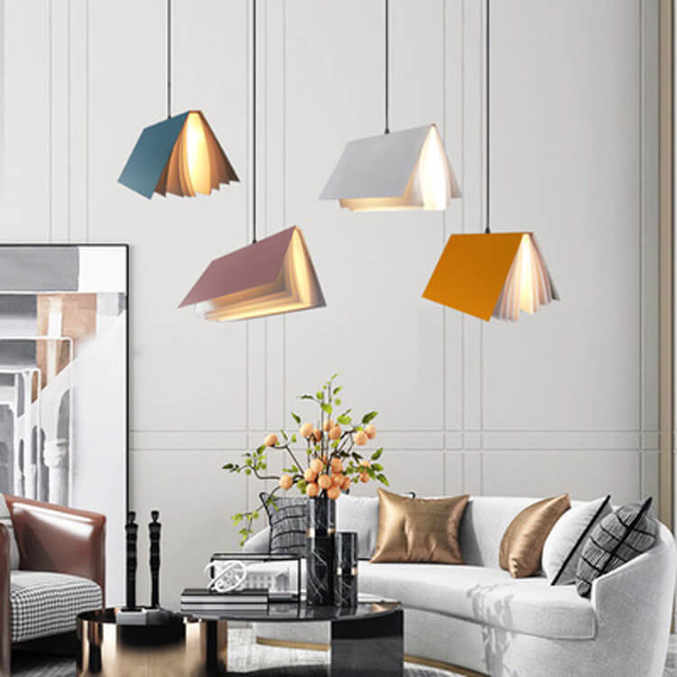 Lampada a sospensione in metallo PVC con paralume a forma di libro Flying Book 1-Light