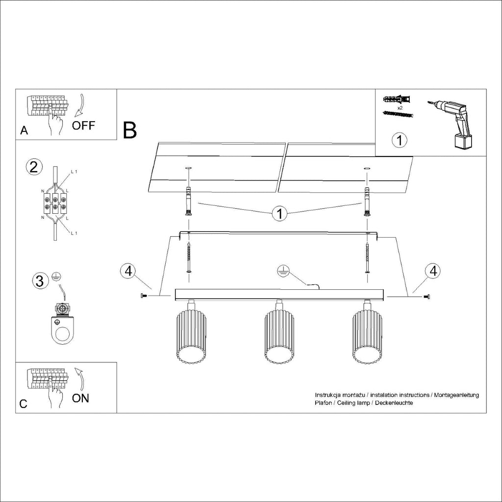 Lampada a soffitto KARBON 3L rosso ocra