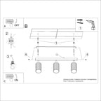 Lampada a soffitto KARBON 3L rosso ocra