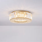 Lampadario Rotondo a Soffitto con 8 Luci in Oro e Cristallo