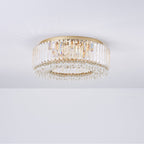 Lampadario Rotondo a Soffitto con 8 Luci in Oro e Cristallo