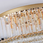 Lampadario Rotondo a Soffitto con 8 Luci in Oro e Cristallo