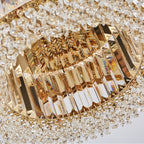 Lampadario Rotondo a Soffitto con 8 Luci in Oro e Cristallo