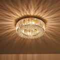 Lampadario Rotondo a Soffitto con 8 Luci in Oro e Cristallo