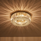 Lampadario Rotondo a Soffitto con 8 Luci in Oro e Cristallo