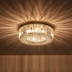 Lampadario Rotondo a Soffitto con 8 Luci in Oro e Cristallo