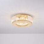 Lampadario Rotondo a Soffitto con 8 Luci in Oro e Cristallo