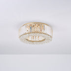 Lampadario Rotondo a Soffitto con 8 Luci in Oro e Cristallo