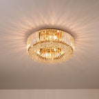 Lampadario Rotondo a Soffitto con 8 Luci in Oro e Cristallo