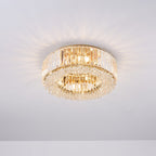 Lampadario Rotondo a Soffitto con 8 Luci in Oro e Cristallo
