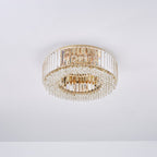 Lampadario Rotondo a Soffitto con 8 Luci in Oro e Cristallo