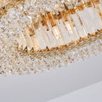 Lampadario Rotondo a Soffitto con 8 Luci in Oro e Cristallo