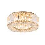 Lampadario Rotondo a Soffitto con 8 Luci in Oro e Cristallo