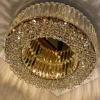 Lampadario Rotondo a Soffitto con 8 Luci in Oro e Cristallo
