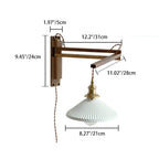 Applique da parete a 1 luce retrattile in vetro bianco a strisce nordiche con noce
