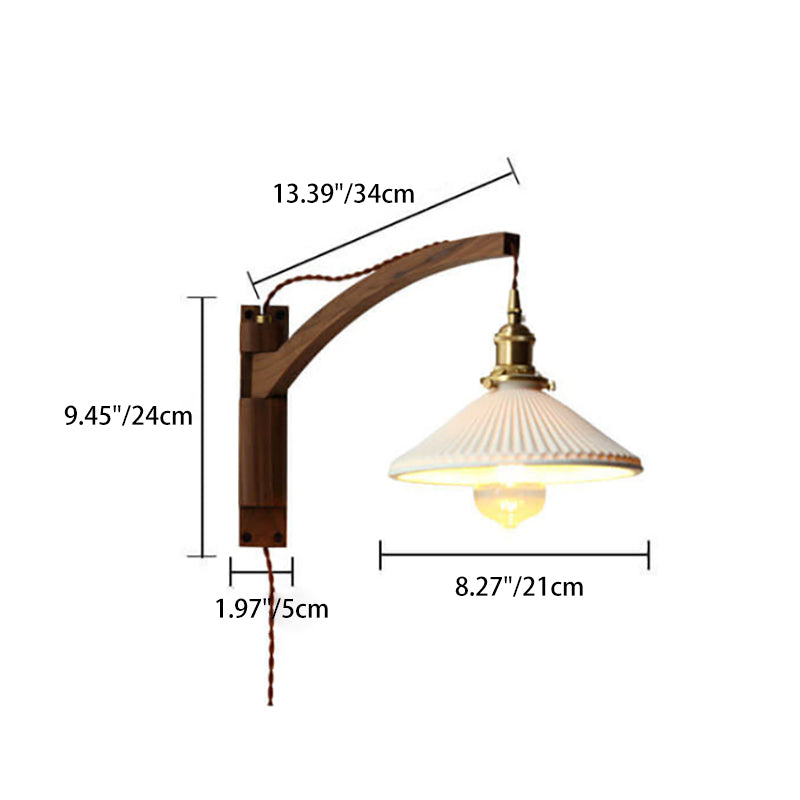 Applique da parete a 1 luce retrattile in vetro bianco a strisce nordiche con noce