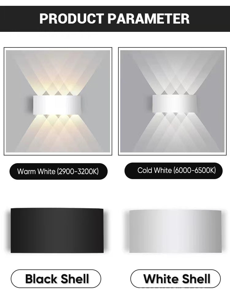 Lampada da parete esterna rettangolare moderna in metallo Tronix, Nero/Bianco, effetto onda d'acqua