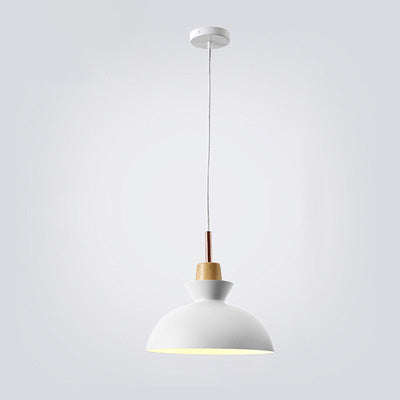 Lampadario Pendente Moderno in Legno di Quercia Nordico con Campana in Ferro per Soggiorno