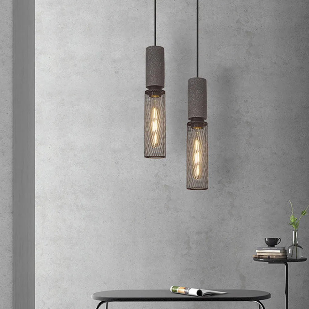 Xenith Lampada a Sospensione Industriale Cilindrica, Cemento/Metallo