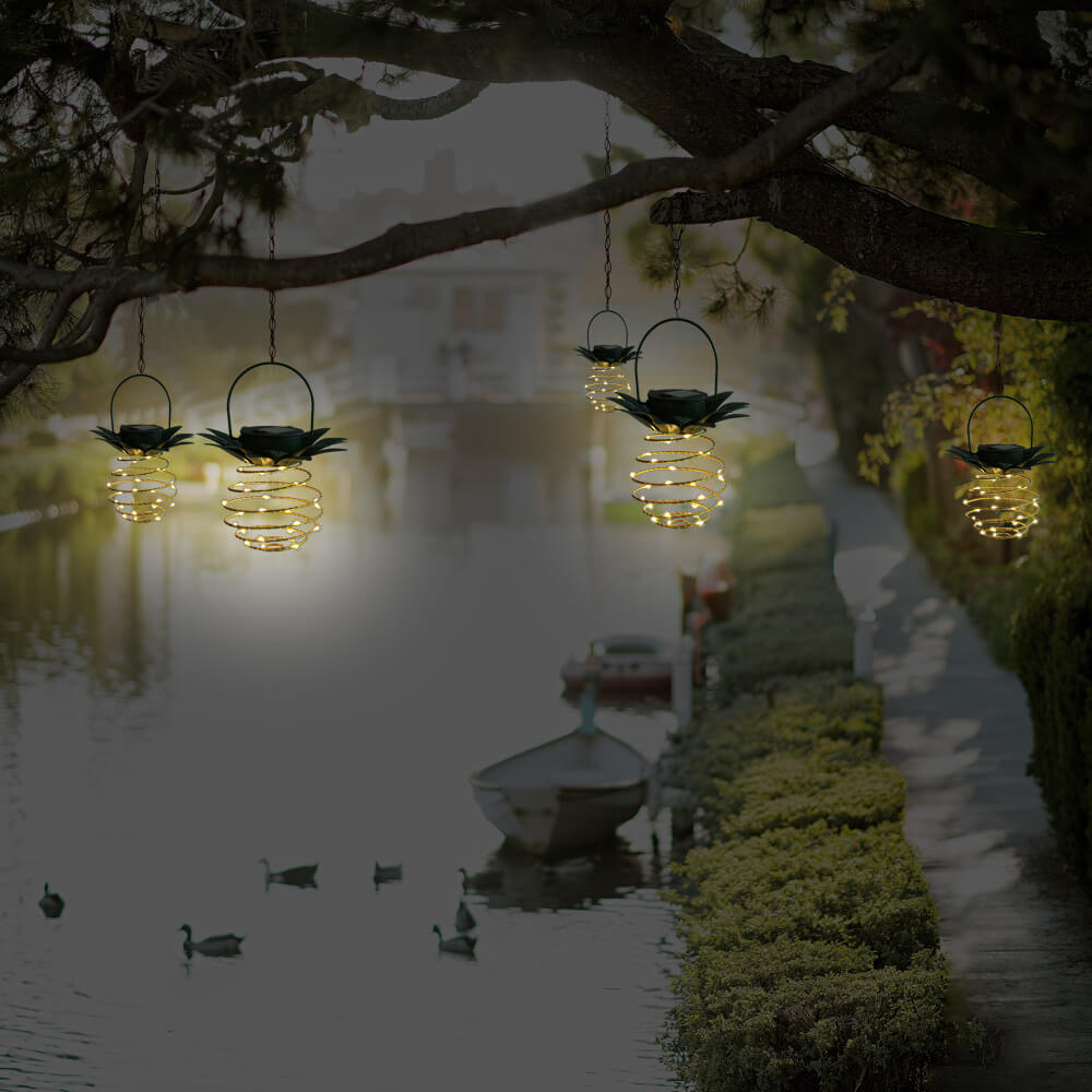 Lanterna in Ferro a Forma di Ananas Solare LED con Filo di Rame per Esterni, Impermeabile, Luci Decorative da Giardino Appese