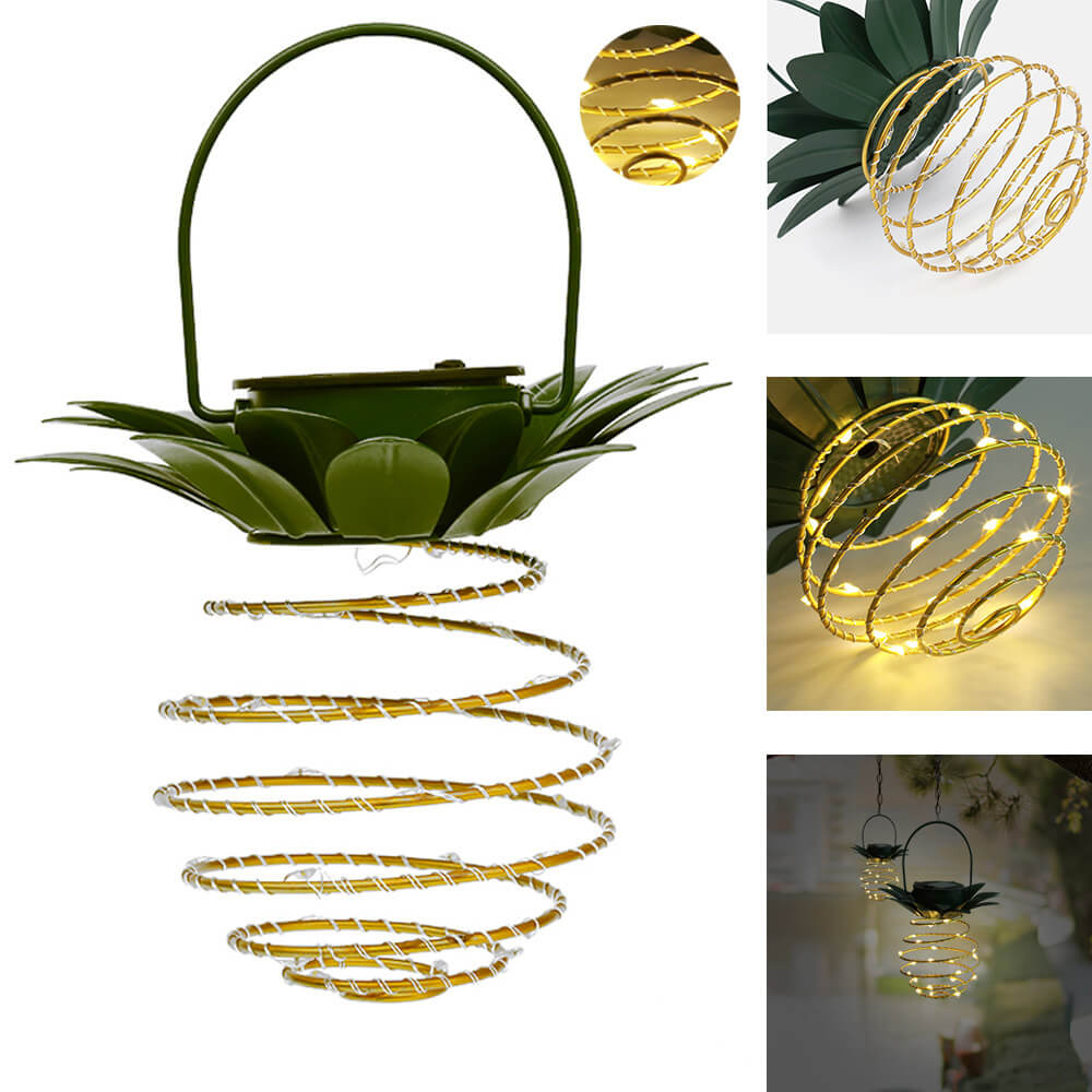 Lanterna in Ferro a Forma di Ananas Solare LED con Filo di Rame per Esterni, Impermeabile, Luci Decorative da Giardino Appese