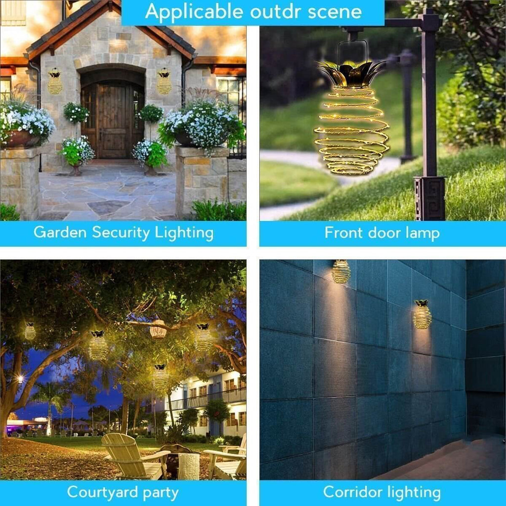 Lanterna in Ferro a Forma di Ananas Solare LED con Filo di Rame per Esterni, Impermeabile, Luci Decorative da Giardino Appese
