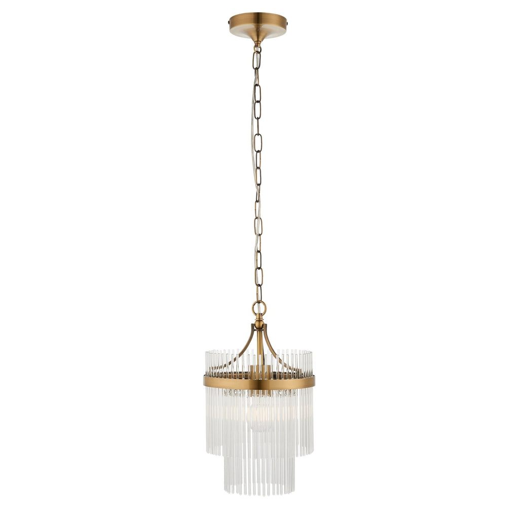 Lampada a sospensione in ottone antico e vetro Marietta