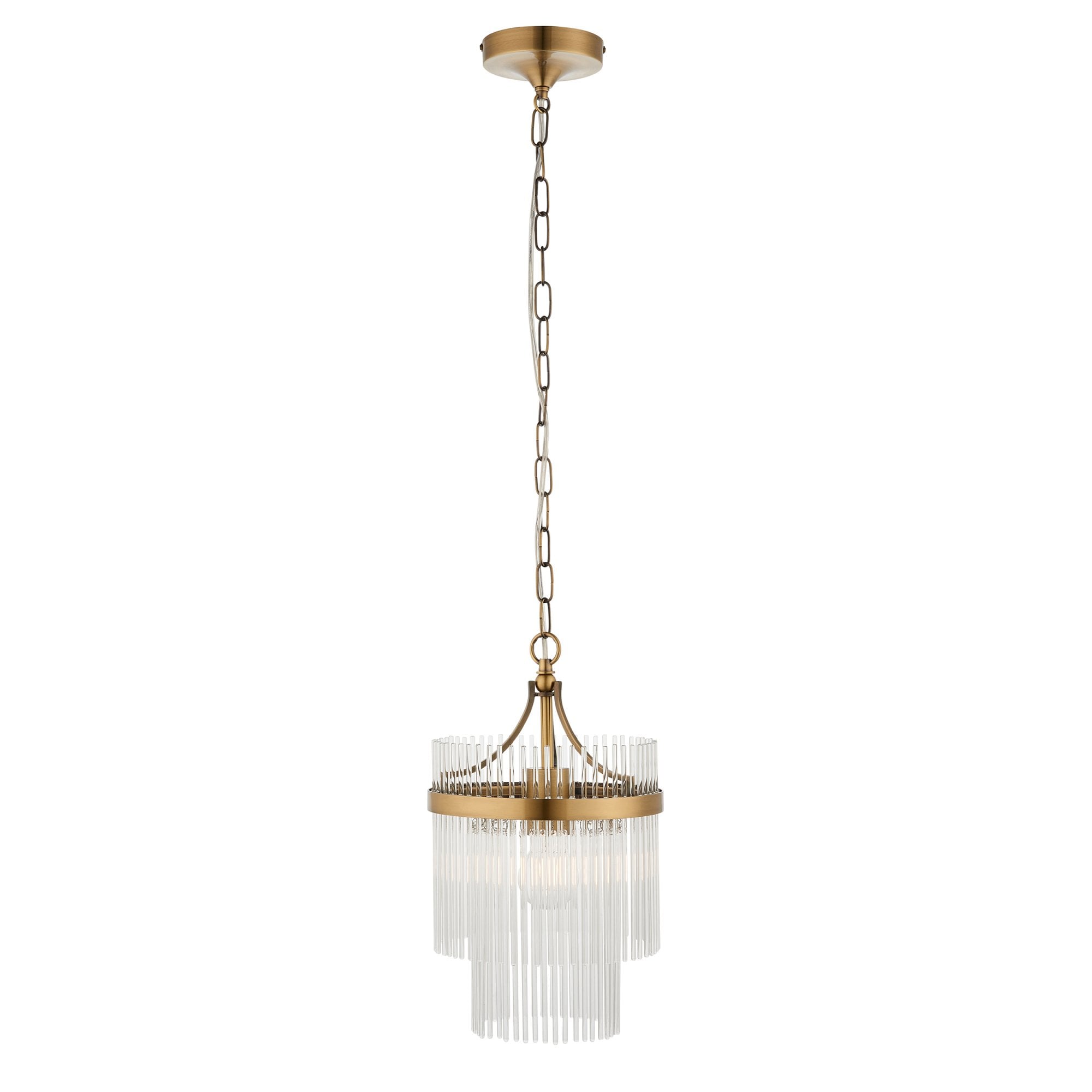 Lampada a sospensione in ottone antico e vetro Marietta