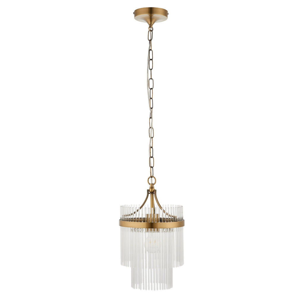 Lampada a sospensione in ottone antico e vetro Marietta