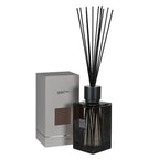 Sences Vetro Tinto Grigio Fumo Trasparente, Coperchio in Faggio Nero, Diffusore di Reed Oversized