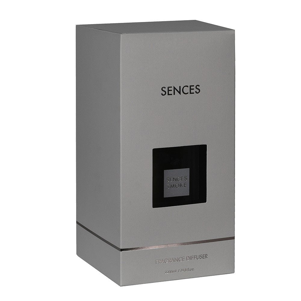 Sences Vetro Tinto Grigio Fumo Trasparente, Coperchio in Faggio Nero, Diffusore di Reed Oversized
