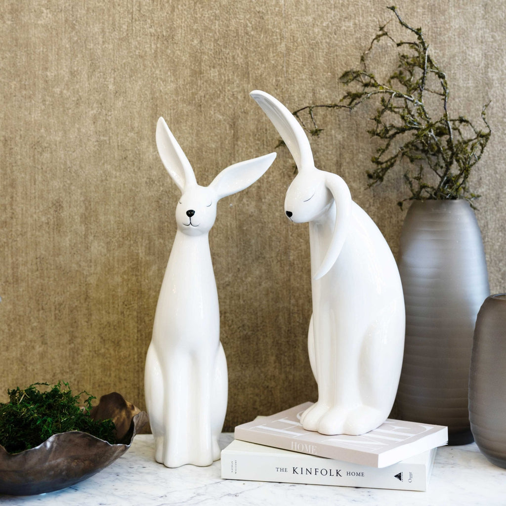 Decorazione in Ceramica Bianca Ralphie con Coniglio