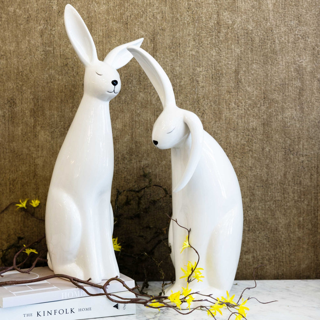 Decorazione in Ceramica Bianca Ralphie con Coniglio