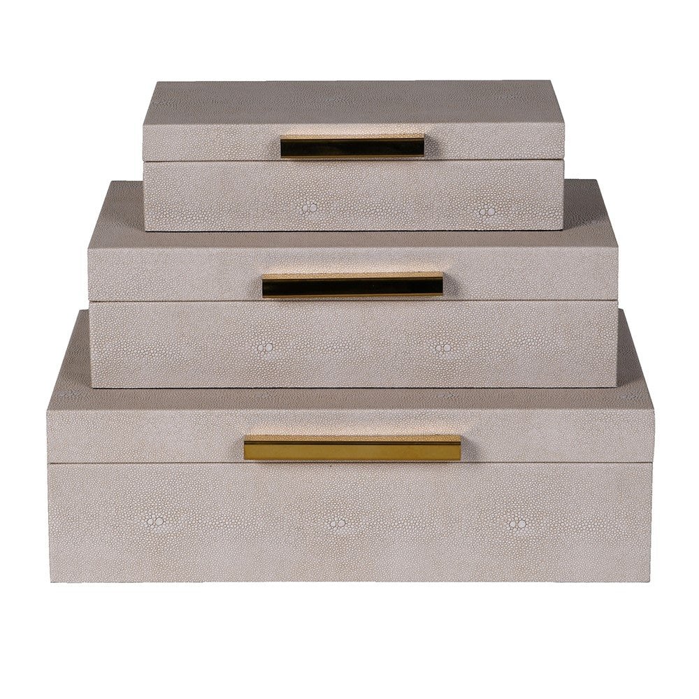 Set di 3 Scatole in Faux Shagreen Taupe