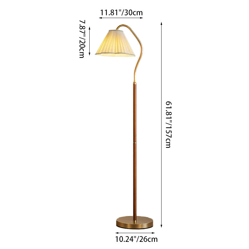 Lampada da terra in legno massello, ferro e tessuto, stile giapponese vintage con 1 luce